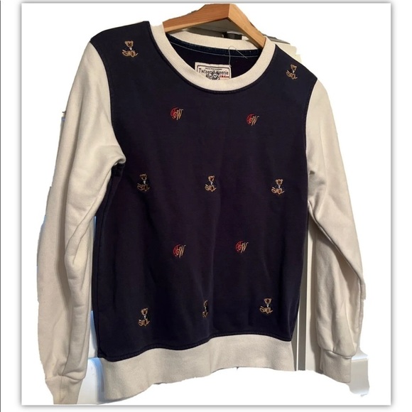 TEENIE WEENIE Twteenie  Sz L  Sweatshirt Cream Sleeves Teddy Bear Embroidered - Picture 2 of 8